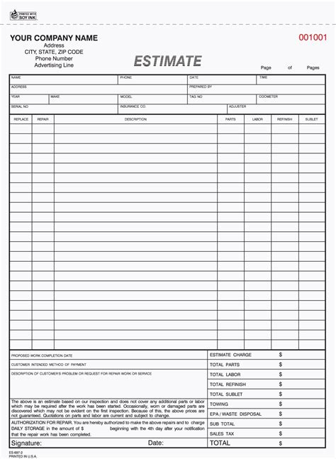 printable estimate forms