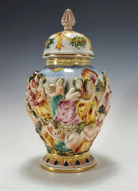 vintage capodimonte   figural lidded ginger jar vase hand painted italian porcelain ginger