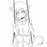 Coloring Anime Cat Pages Girl Cute Neko Lineart Print sketch template