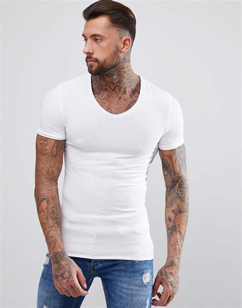 asos muscle fit  shirt  raw edge rounded  neck white shirts mens tops  shirt