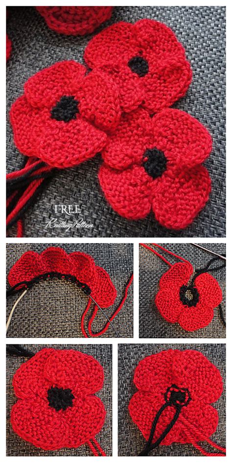 knit poppy flower  knitting patterns knitting pattern