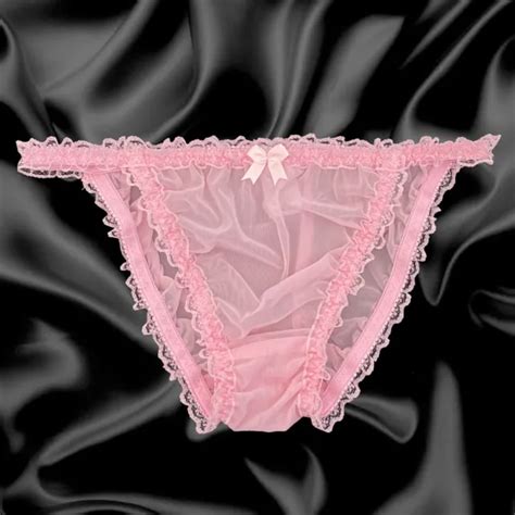 Red Nylon String Bikini Sheer Frilly Half Back Tanga Panties Uk 12 Us 8