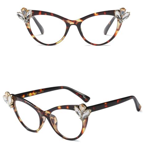2020 Rhinestone Cat Eye Glasses Frames For Women Brand Designers Sexy