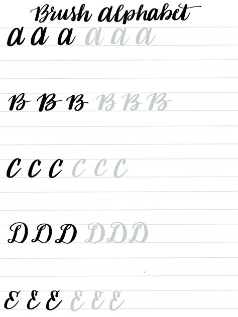 brush lettering alphabet printable practice sheets hand lettering