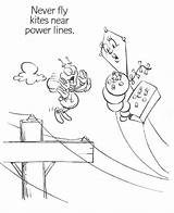 Coloring Pages Safety Electricity Electrical Power Lines Children Drawing Electric Kites Crossword Cartoon Near Energy Getdrawings Getcolorings Flying Puzzles Color sketch template