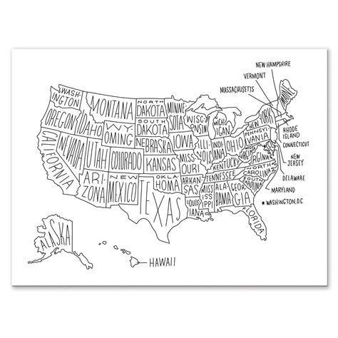 hand drawn map print   united states    plot
