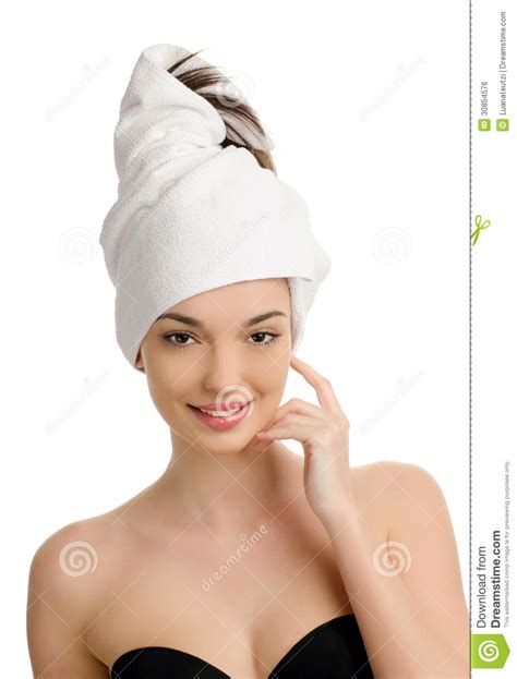 Woman With Wrapped Towel On The Head Royalty Free Stock