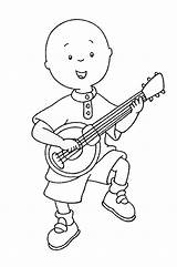 Caillou Pages Coloring Playing Printable Guitar Ukelele Worksheets Birthdayprintable sketch template
