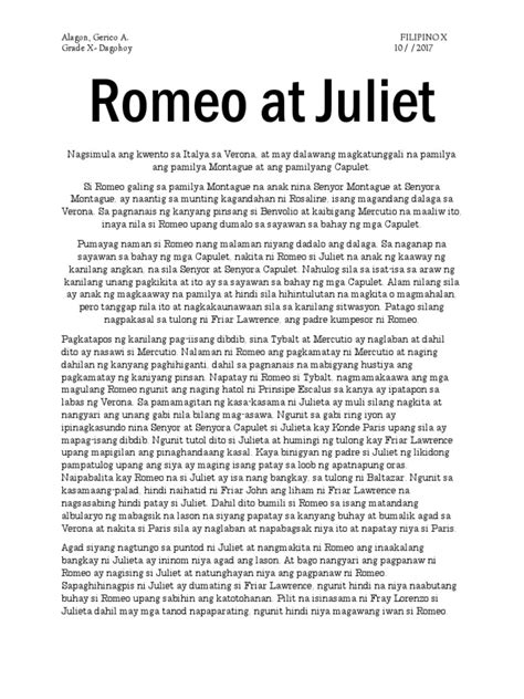 Romeo At Juliet Filipino Pdf