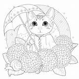 Coloring Rainbow Cat Cats Print Kids Pages Color Umbrella Simple Animals sketch template