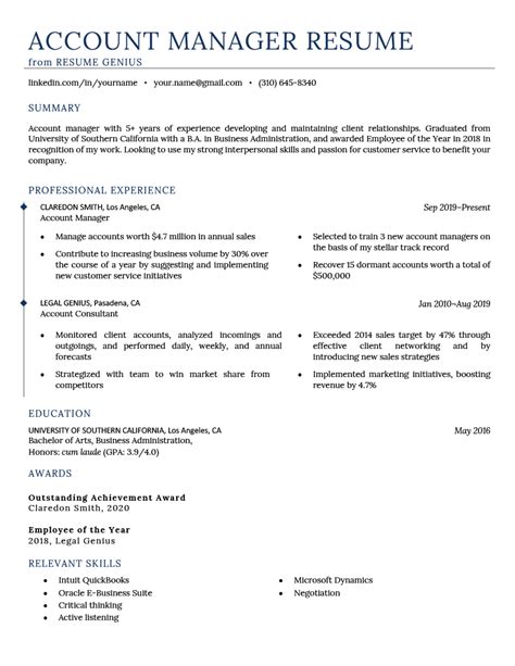 write  account manager resume sample tips