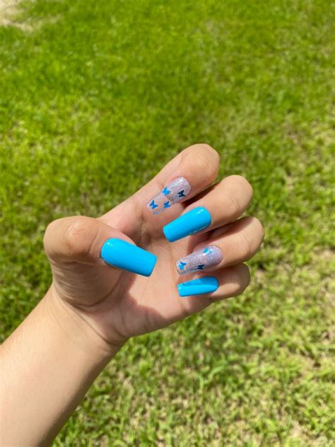 blue lagoon long acrylic nails gender reveal nails  acrylic nails