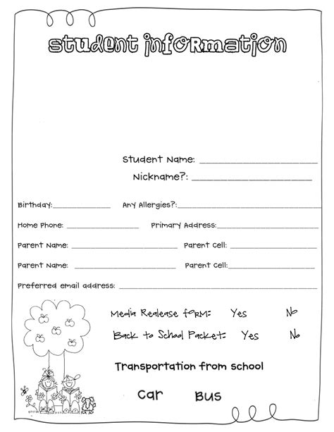 printable student information sheet  teachers web  teachers