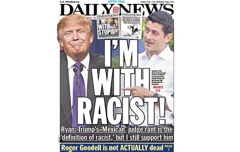 new york daily news cover shames paul ryan ‘i m with racist the
