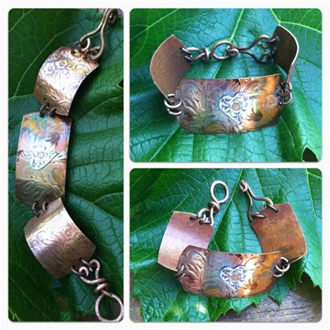 one of a kind handmade copper and sterling silver bracelet and earring