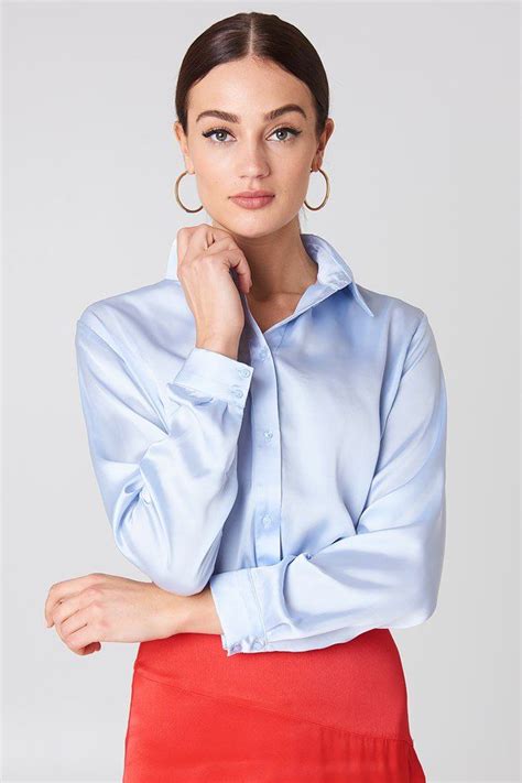 Long Sleeve Satin Shirt Silk Shirt Dress Satin Shirt Blue Silk Dress