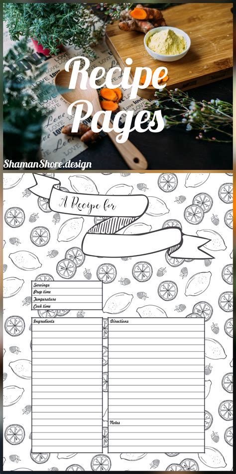recipe template printable  recipe pages blank recipe book etsy