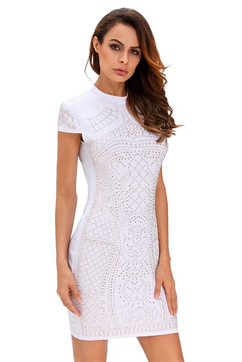 witte jurk met goude studs jurken jurkjes witte jurk