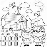School Children Coloring Book Pages Kids Vector Girl Boy Illustrations Cartoon Stock Clip Illustration Students Their Comp Contents Similar Search sketch template