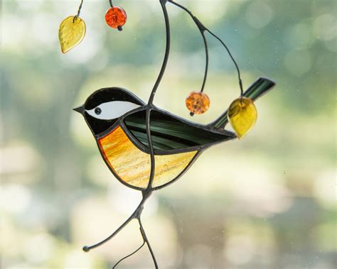 Stained Glass Bird Suncatcher Chickadee Art British Birds Etsy