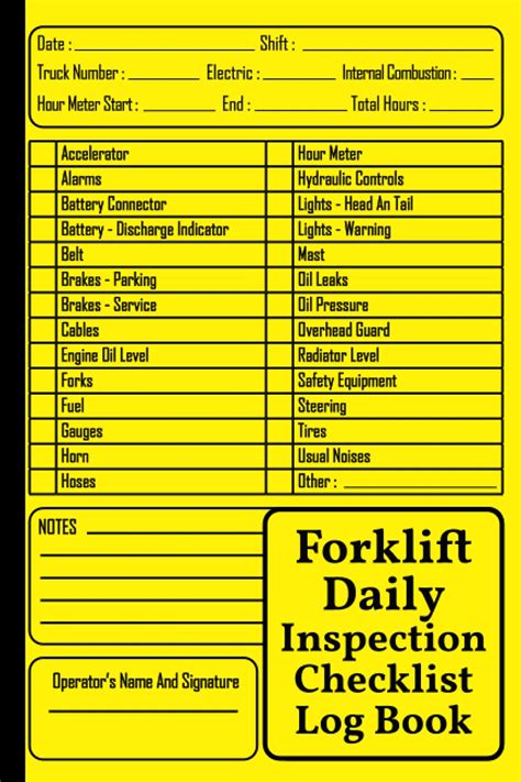 forklift daily inspection checklist log book safety maintenance