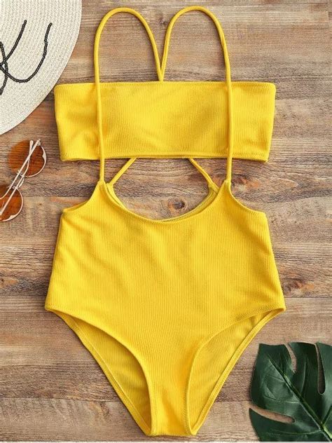 women yellow bandeau crisscross sexy bikini swimsuit m super bikini