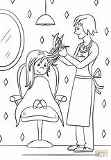 Hairdresser Coloring Pages Printable Drawing Community Helpers sketch template