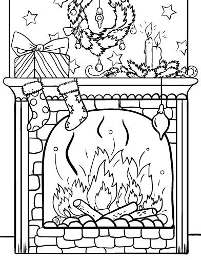 printable christmas fireplace coloring page     http