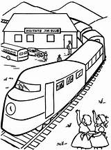 Train Coloring Kids Waving Railroad Beside Passangers sketch template