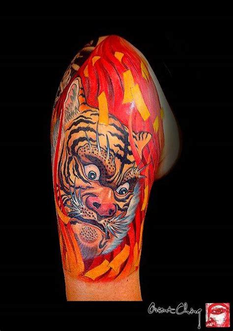 Neo Japanese Tiger Tattoo On The Right Upper Arm And