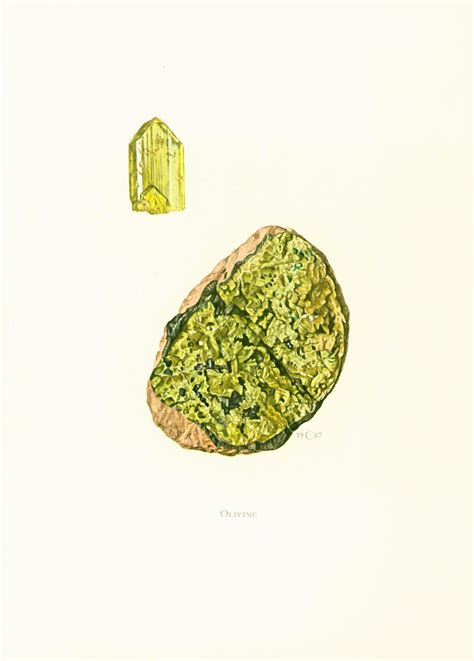 1970 olivine planche originale pierres précieuses