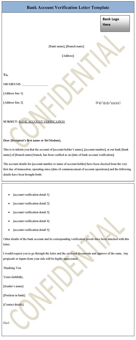 bank account verification letter template sample templates