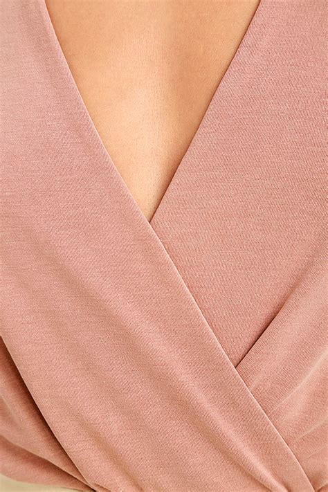 sexy blush pink bodysuit long sleeve bodysuit surplice bodysuit