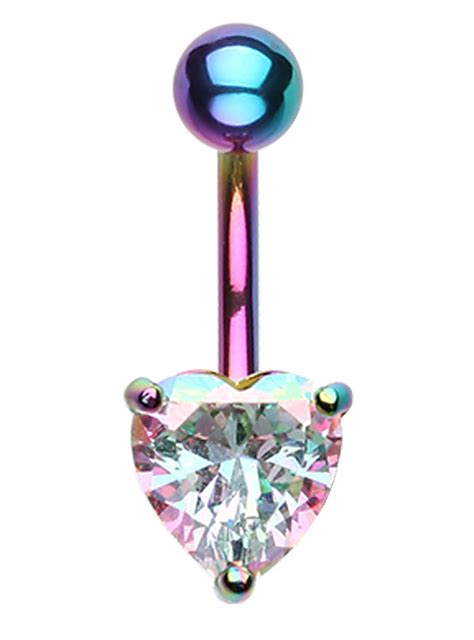 Colorline Heart Prong Sparkle Belly Button Ring In 2020