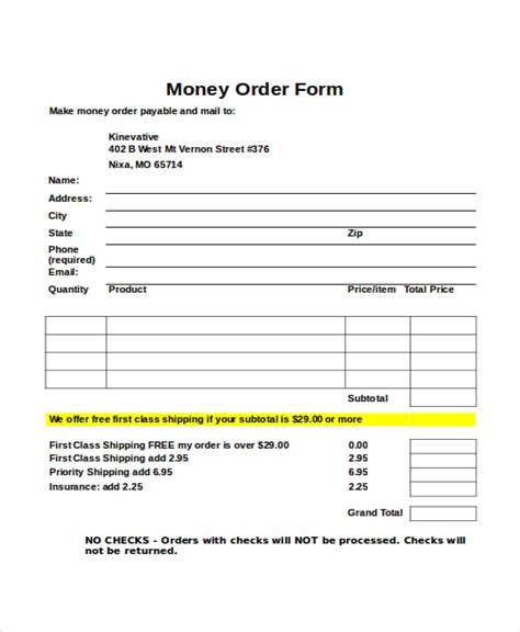 money order template printable templates