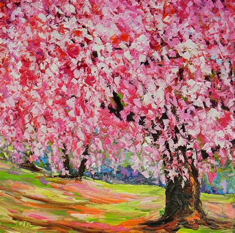 Cherry Blossom Tree Sakura Pink Tree Landscape Oil By Nufineart5