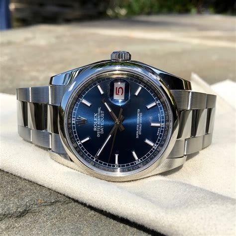rolex datejust  blue stick mm oyster stainless steel wristwatch