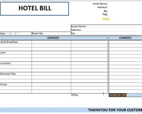 booking receipt template guest bill   hotels template