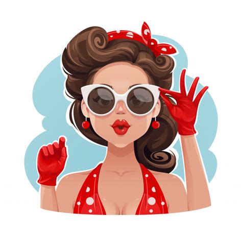 pin up girl wearing sunglasses illustration vector premium download