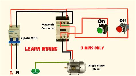 single phase motor connection  magnetic contactor wiring diagram youtube
