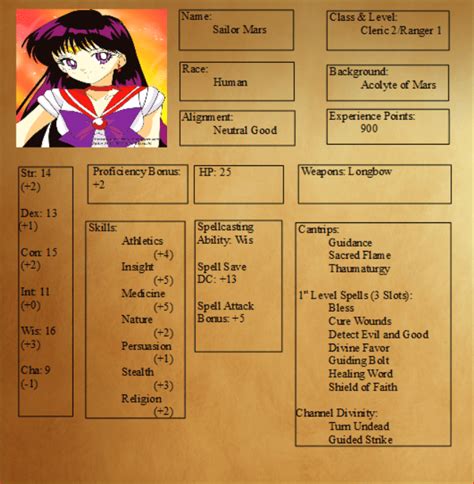 be a sailor scout in dnd with these character sheets