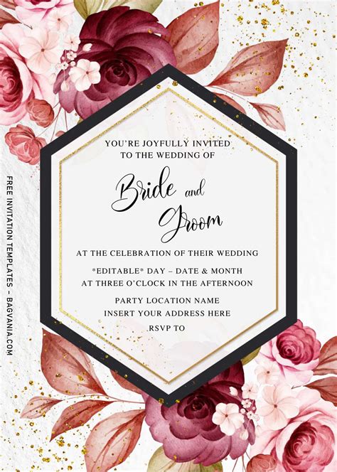 burgundy floral wedding invitation templates  word  printable birthday invitation