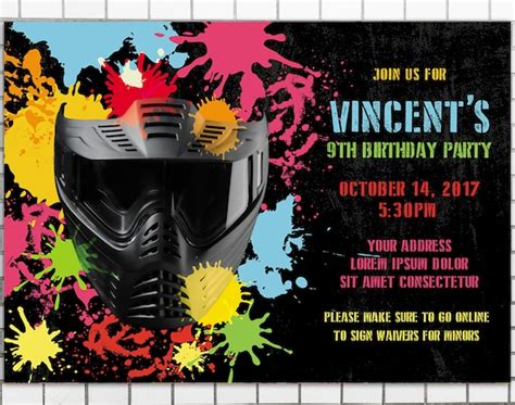 birthday paintball party invitation boys birthday