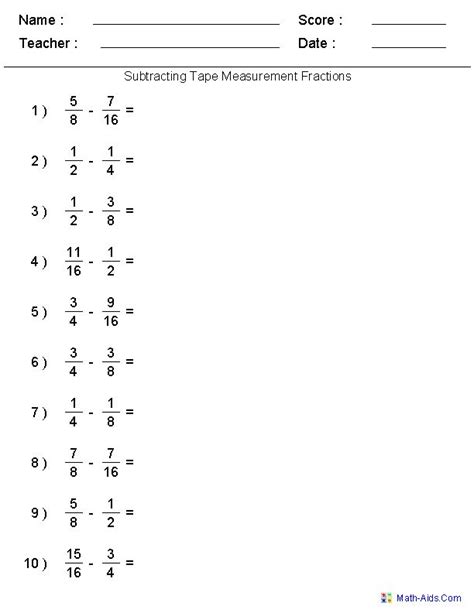 subtracting tape measure fractions worksheets fractions worksheets