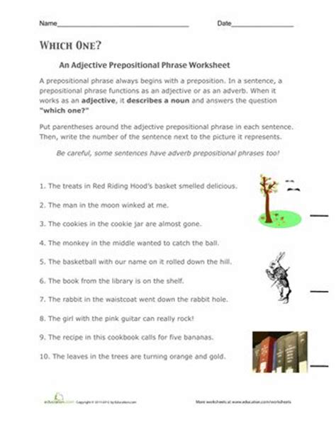 printable worksheets  prepositional phrases grade  learning