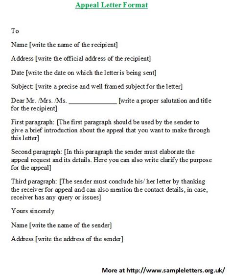 official appeal letter sample master  template document