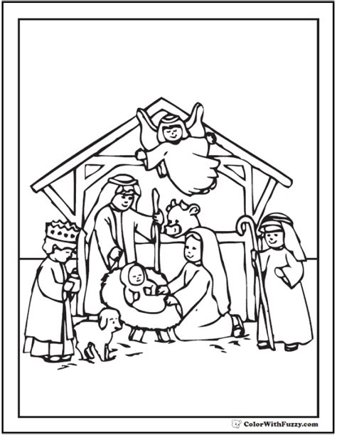 nativity scene coloring sheet angel  holy family