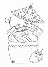 Cupcakes Umbrella Coloring Strawberry Pages Netart sketch template