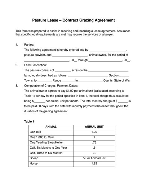 simple  short pasture hay lease agreement form printable form
