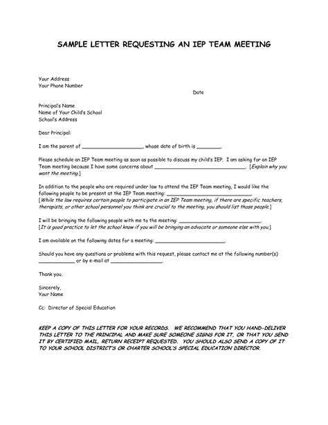 parent meeting letters sle letter requesting  iep  plan template